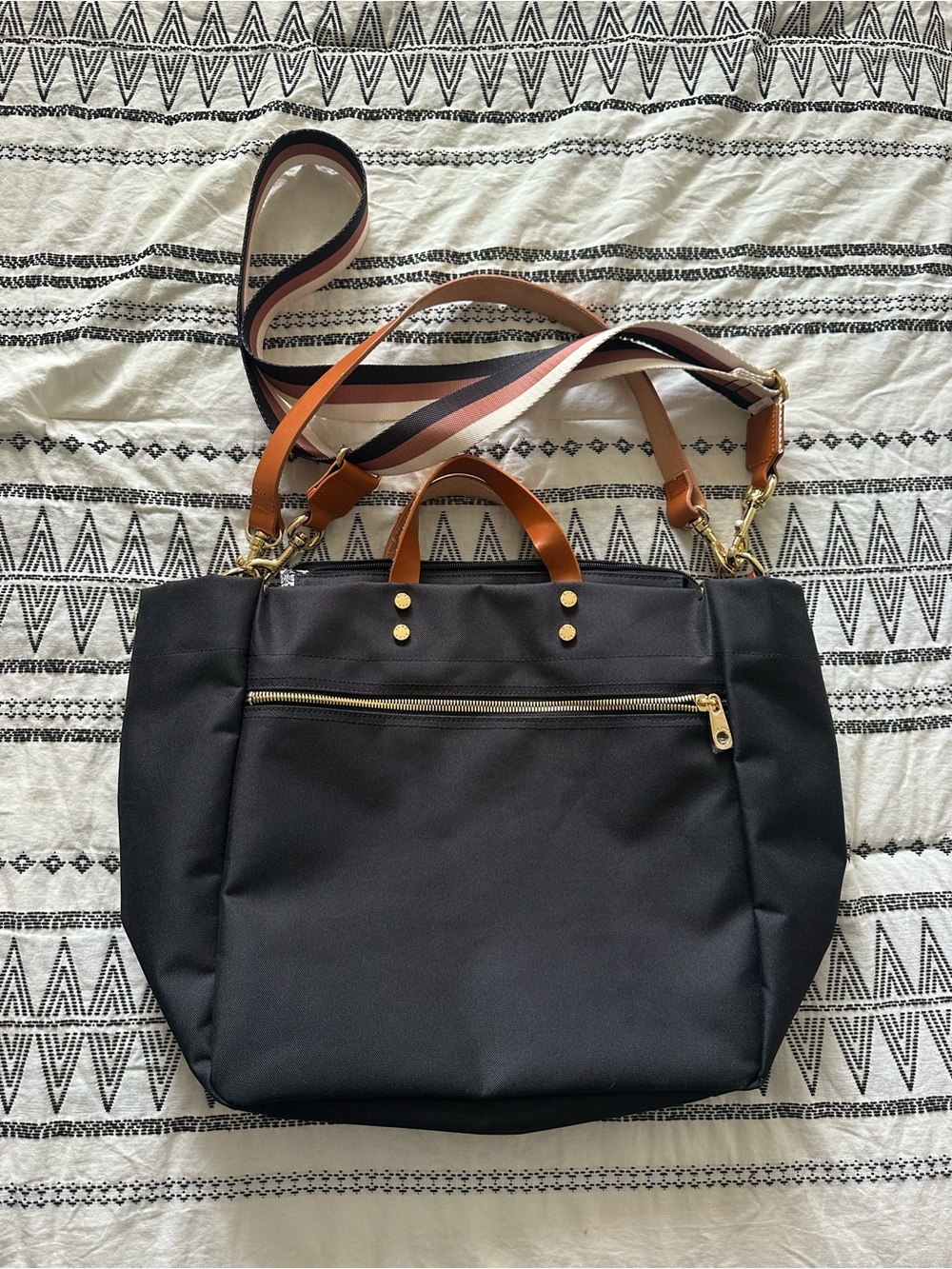 Classic Black Tote with Brown Leather Accents